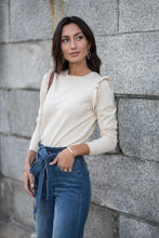 Load image into Gallery viewer, Arianna Ruffle Shoulder Sweater in Tan