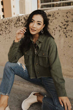 Load image into Gallery viewer, Cropped Olive Utility Jacket