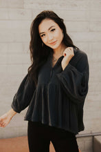 Load image into Gallery viewer, Dany Button Down Babydoll Top in Navy
